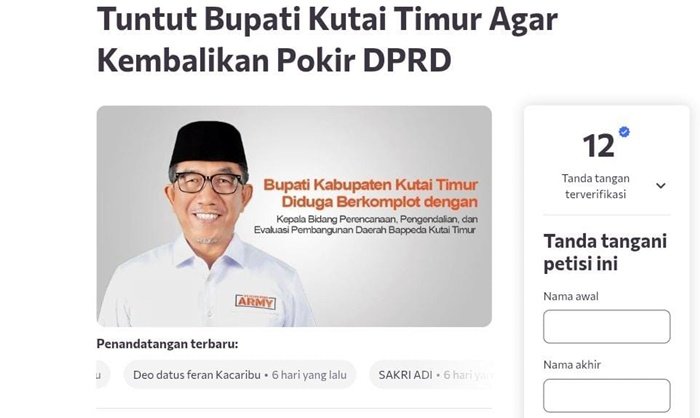Pokir DPRD Kutim Mendadak Hilang dari Sistem, Warga Angkat Suara lewat Petisi